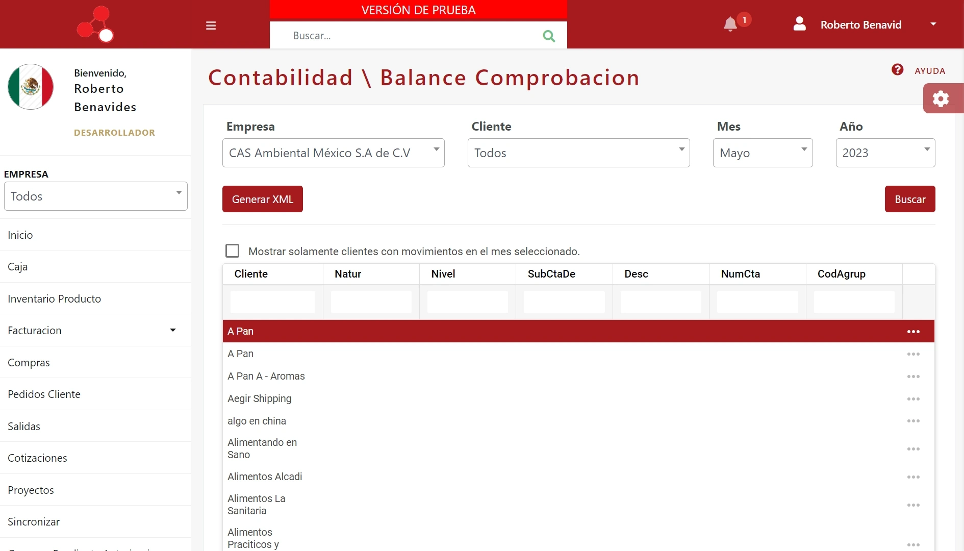 SonetERP. Vista previa de pantalla inicial de módulo de Contabilidad de Sonet-ERP