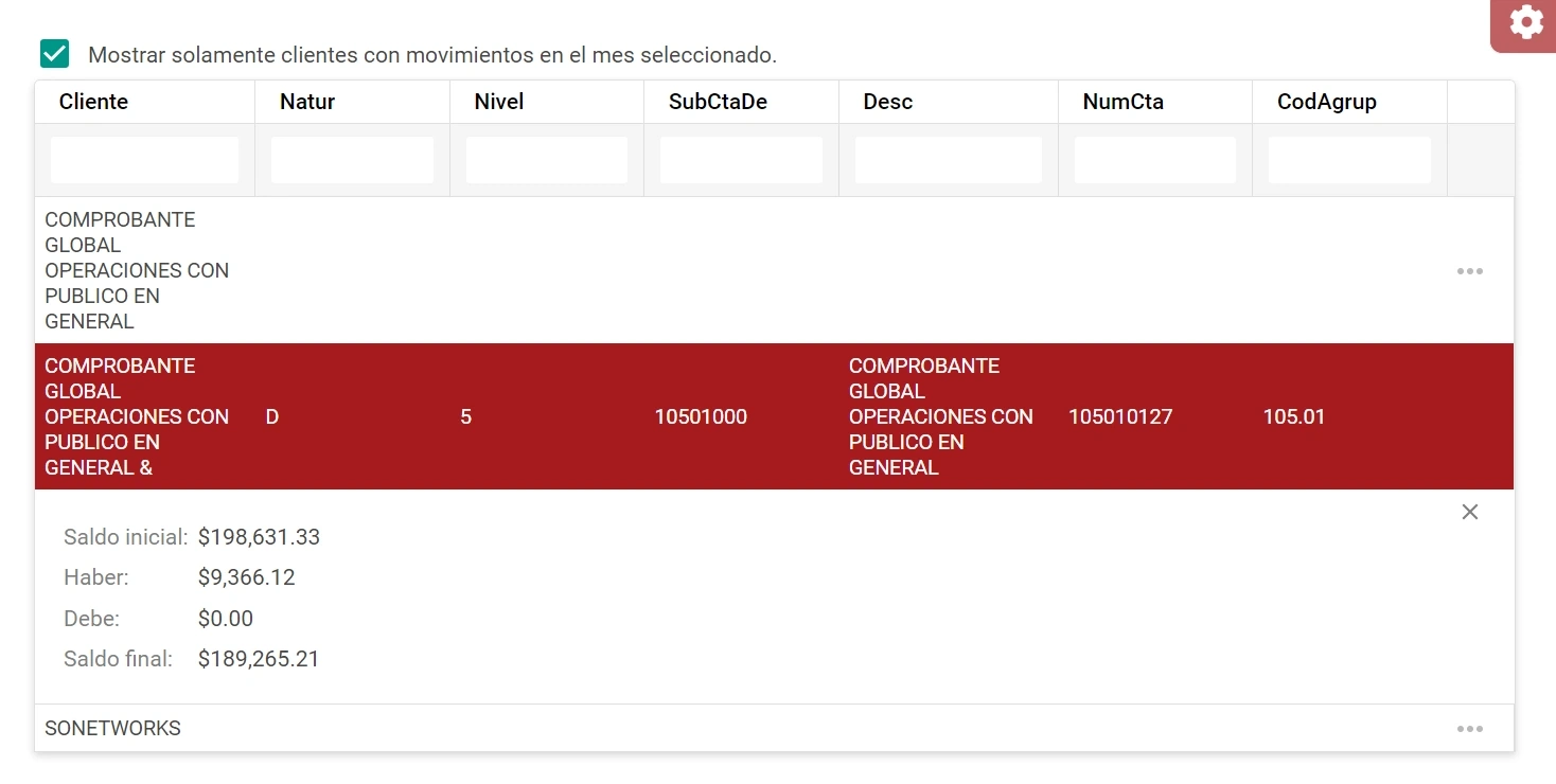 SonetERP. Vista previa de Ver movimientos de módulo de Contabilidad de Sonet-ERP