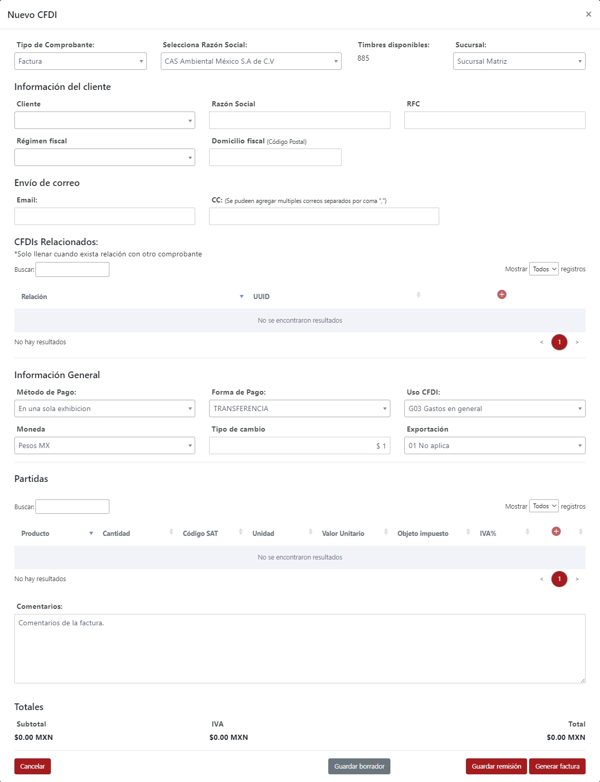 SonetERP. Vista previa de Nuevo CFDI de módulo de Facturación de Sonet-ERP