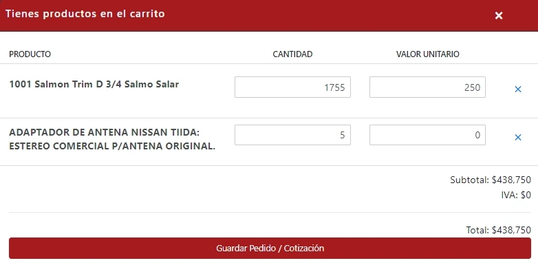 Vista previa de Carrito de módulo de Manejo de almacenes e inventario de Sonet-ERP